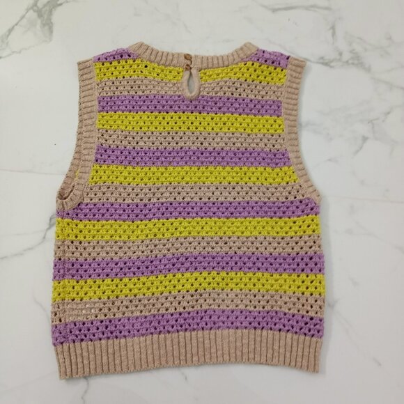 Lulus Striped Crochet Knit Sleeveless Sweater Top Size L Womens - Picture 6 of 8